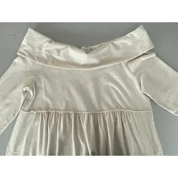 Anthropologie Sz M Off The Shoulder Dress Cream Knit Mini Cottage Core Comfy NWT - Picture 5 of 11